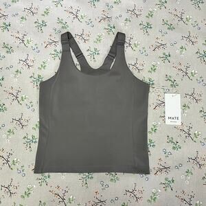 MATE the Label Stretch U-Neck Tank Organic Cotton Pebble Medium Workout Lined